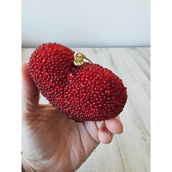 Beaded heart ornament Valentines red unique Xmas tree large - Picture 4 of 9